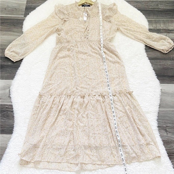 O.P.T Dress Floral Tiered Midi Neutral Chiffon Beige Gold Prairie Dress - Picture 5 of 12